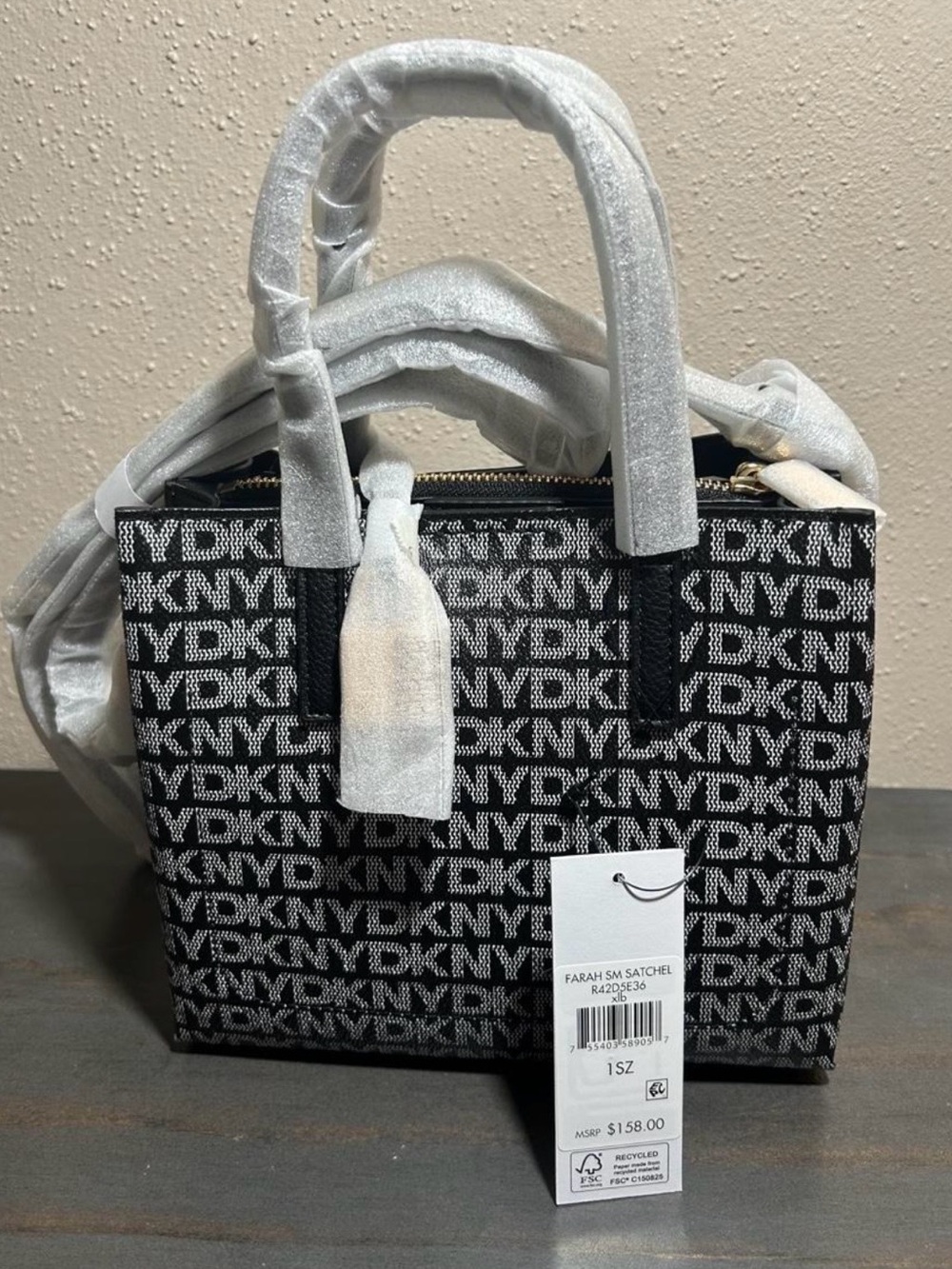 DKNYC Black & White Logo Farah Mini Satchel - Picture 3 of 7